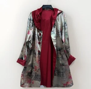 Reversible Trenchcoat Red And Gold Silky - Picture 1 of 24