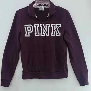 PINK VICTORIA'S SECRET Maroon Quarter Zip Long Sleeve Hoodie - Size Small - Picture 1 of 12