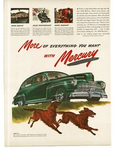 1946 Mercury Eight Green 2-door Sedan running dogs brown retrievers art Print Ad - Picture 1 of 1