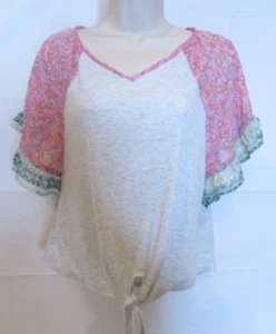 Speechless Kids Girl's Large Pink and Gray Flare Sleeve Top - Picture 1 of 6