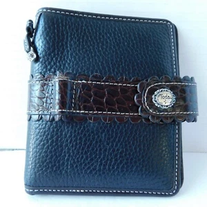 BRIGHTON Black/Brown Leather Bifold ID Photo Window Credit Card Wallet EUC - Picture 1 of 12