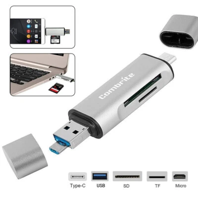 5-in-1 USB-C Type-C SD/Micro SD/SDHC/SDXC OTG Memory Card Reader PC Phone Tablet - Image 1 of 4