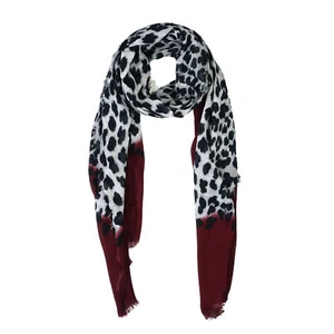 Blue Pacific Animal Print Cashmere Silk Scarf in Burgundy and Snow 78 x 22 - Picture 1 of 4