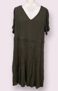 Torrid 3X Olive Green Crinkle Rayon Short Sleeve Midi Dress MSmocked Back Boho - Picture 1 of 8