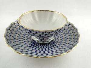 Lomonosov Cobalt Net Group of 1 Cake Plate and 1 Small Candy Dish - Picture 1 of 10