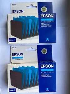 2 x Epson T0422 Cyan Ink Cartridge genuine Epsons  dated 09 2006 new sealed  - Picture 1 of 12