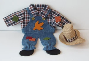 Wine or Liquor Bottle Accessory Outfit Fall Overalls w/ Plaid Shirt & Straw Hat - Picture 1 of 2