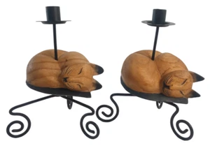 2 Candelabros Candelabros Gatos Siameses Madera Tallada Cónica Metal Negro - Imagen 1 de 6