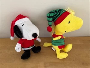 2 PEANUTS 10 Zoll Plüsch Weihnachten Hundespielzeug - Snoopy SANTA und Woodstock ELF - selten - Bild 1 von 9