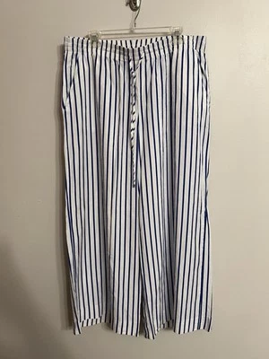 Calça Ralph Lauren Feminina Ziakash Casual Perna Larga, Listrada Branca Marinha, Grande - Imagem 1 de 4