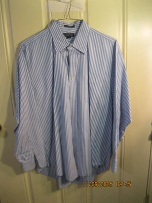 Lands End Dress Shirt Long Sleeve Button Collar Blue White Stripes 16 1/2 (A-61) - Image 1 of 4