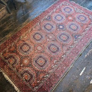 3 Fuß 9 Zoll x 6 Fuß 10 Zoll – Vintage afghanischer Ersari (türkmenisch) handgeknüpfter Wollteppich – Ziegelre - Bild 1 von 8