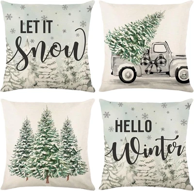 Christmas Pillow Covers Set of 4 for Xmas Decor Winter Holiday Throw Cushion Cas - Image 1 of 4
