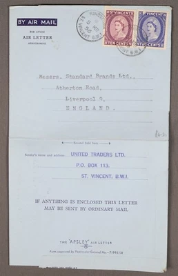 MayfairStamps San Vicente 1956 Kingstown a Liverpool Inglaterra Aerograma aau_8256 Foto 1 de 2