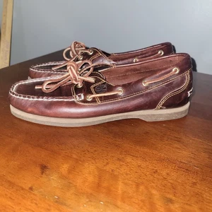 Mocassini Timberland in pelle marrone scuro taglia 8 scarpe da barca  - Foto 1 di 9