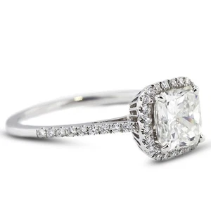 0.85 CT D/SI1 Princess Natural Certified Diamonds 18K Gold Halo Side Stone Ring - Picture 1 of 11
