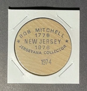 1974 New Jersey Wooden Nickel - Bob Mitchell Jerseyana Collector - black ink - Bild 1 von 2
