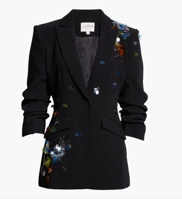 NUEVO, Blazer Cinq A Sept Cheyenne Lentejuelas Flor Negro Talla 4 #SJ1616 Foto 1 de 4