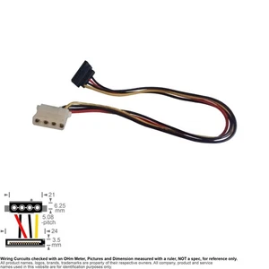 Cable Internal DC Power IDE Molex 4-Pin Female SATA 15-Pin CD HDD SSD Drive 13" - Picture 1 of 2