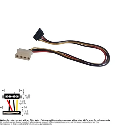 Cable Internal DC Power IDE Molex 4-Pin Female SATA 15-Pin CD HDD SSD Drive 13" - Image 1 of 2