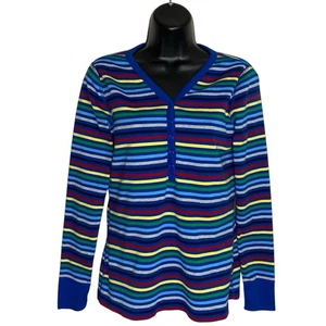 Hanna Andersson Pyjama Oberteil Damen M Henley gestreift Bio Baumwolle bequem Schlafanzug - Bild 1 von 9
