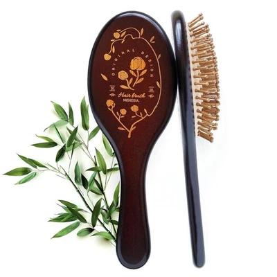Brown Bamboo Bristle Hair Brush - Wooden Paddle Brush for Hair Growth, Scalp Mas - Image 1 of 4