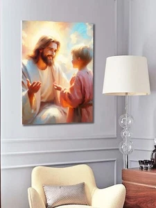 Smile Jesus with a boy,  Christian Nursery Print, Bible Wall Art, Kids Digita... - Picture 1 of 11