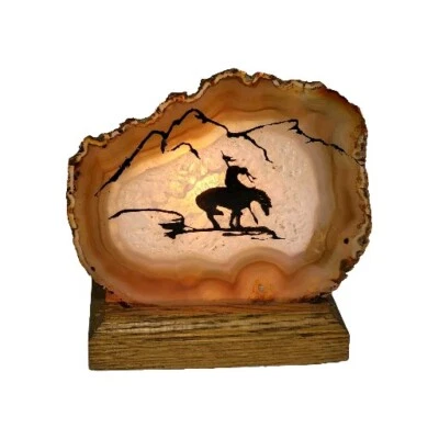 Vtg Western Night Accent Light Indian Horse Agate Oak Wood Southwestern Lite - Image 1 of 4