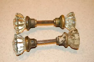 2 set di maniglie per porte in cristallo antico anni '20 con raccordi in ottone - Foto 1 di 8