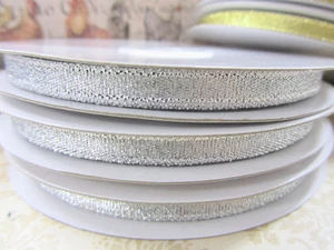 33 yards Roll Metallic Taffeta 1/4" Holiday Gift Ribbon/Bow R75-7mm Gold/Silver - Picture 1 of 6