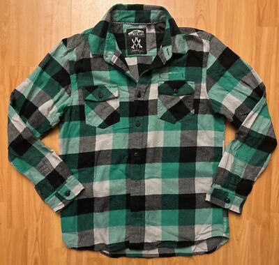 Vans Flannel Shirt Green/Gray Plaid Button Down Youth Boys Size Large - Image 1 of 4