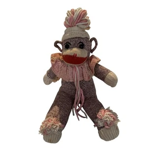 Vintage Sock Monkey Handmade 15” Button Eyes Pink Accents Original - Picture 1 of 4