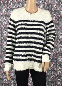 Neu mit Etikett meliert Reunited Clothing Damenpullover elfenbeinfarben mit marineblauen Streifen Größe Small - Bild 1 von 6
