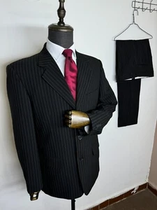 bespoke Men's Suit black Single Breasted Striped 2 Piece 3 Button Size US 42R - Picture 1 of 23