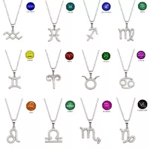 Collana In Argento Sterling Con Pietre CZ Pendente Del Segno Zodiacale - Foto 1 di 14