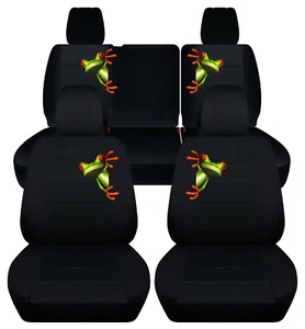 Fundas de asiento de coche delanteras + traseras de ajuste personalizado negras con rana se adapta a JK Wrangler 4 puertas 07-2018 - Imagen 1 de 10