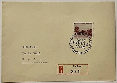 1945 年 VADUZ LIECHTENSTEIN 注册第一天发行封面 — 第 1/4 张图片