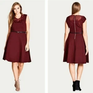 City Chic | Fit & Flare Kleid Rubin bestickt Blumen rot Neu mit Etikett Gr. 20 - Bild 1 von 9