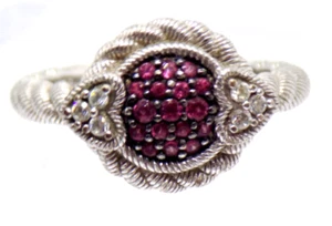 Judith Ripka Pink Rhodolite w/ Clear CZ  Hearts Sterling Silver 925 Ring size 7 - Picture 1 of 7