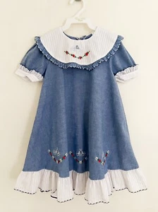Vintage ARTIGIANATO RICAMI Italy Girl Dress Sz 5 Blue Short Sleeve Embroidered - Picture 1 of 6