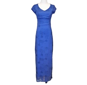 Y2K Purple Empire Waist Maxi Dress Mesh Overlay Babydoll Gown size 2 Whimsigoth - Picture 1 of 16