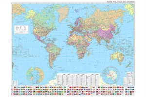 150x100cm World Map Political City Detailed Poster Chart Spanish Version Art - Picture 1 of 10