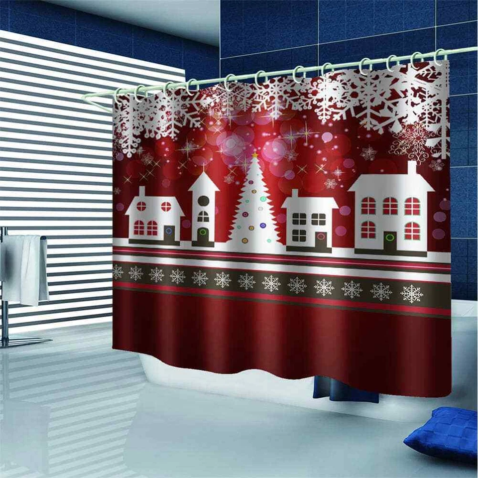 Christmas Cottage Snow 3D Shower Curtain Waterproof Fabric Bathroom Decoration Foto 1 de 4