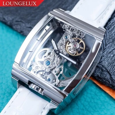 Automatic Mechanical Skeleton Bridge Movement Watch Luminous Hands Silver White - image 1 of 4