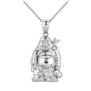 Sterling Silber Happy Laughing großer Ständer Buddha Anhänger Halskette Made in USA - Bild 1 von 3