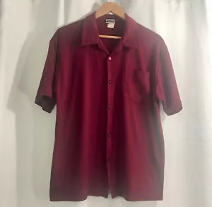 Vintage YM Studio Maroon Solid SS Shirt Large 100% Polyester Button Down - Picture 1 of 6
