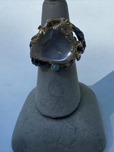 CHUNKY GENUINE GEMSTONE ANTIQUED BLACKENED BRANCH 925 TURQUOISE RING 7 3/4 UNSEX - Picture 1 of 24