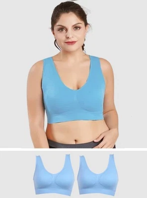 Padded Seamless Comfort Bra 2 Pack Full Cup Stretch Light Blue UK 8-20 - Image 1 of 4