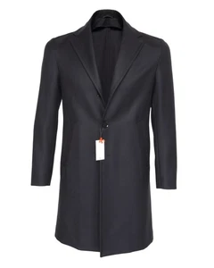 NWT ISAIA NAPOLI OVERCOAT solid dark blue 3 roll 2wool luxury Italy 44 USA 34 - Picture 1 of 5
