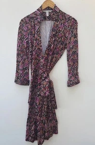 Diane Von Furstenberg Wrap Dress 8 Konya Purple Beige Geometric Print Jersey - Picture 1 of 12